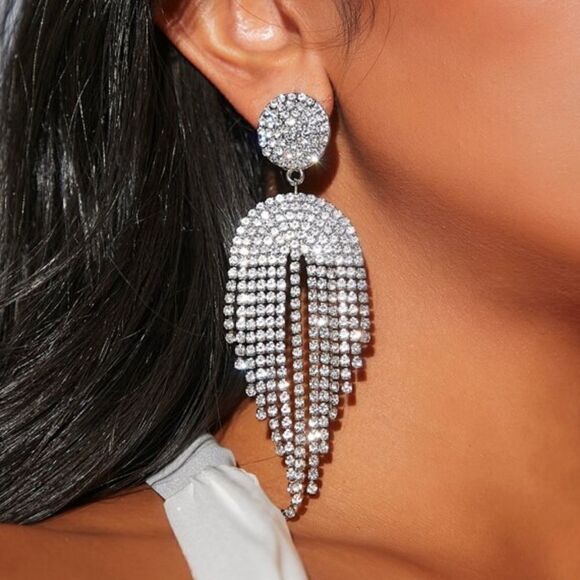 Statement SXY Rhinestone Tassel Drop Earrings - Picture 1 of 2